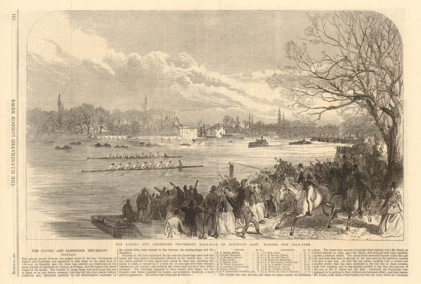 Oxford & Cambridge University Boat Race: passing the Crabtree Fulham W6 1866